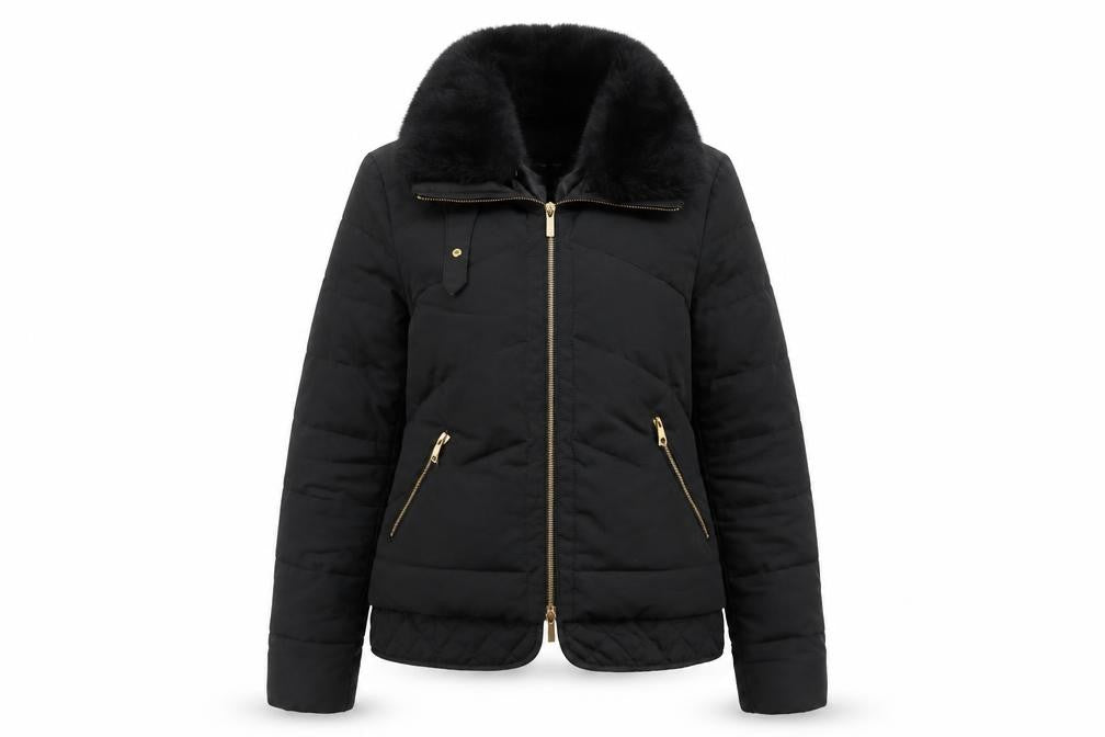 Karen Millen Womens Black Faux Fur Collar Puffer Jacket Size 10