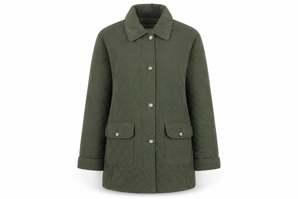 E Women’s Green Quilted Mid-Length Padded Jacket UK 14