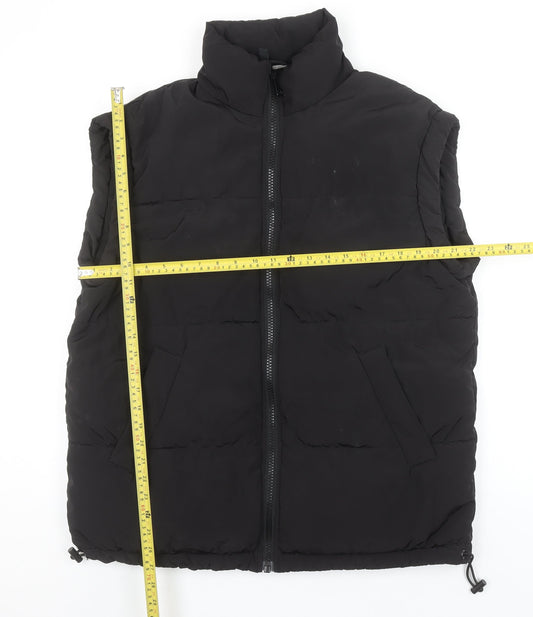 H&M Divided Men's Black Puffer Waistcoat S Polyester Winter Zip Vest