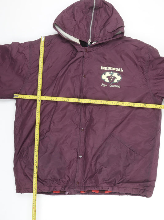 Flyer Clothing Men's Purple Hooded Puffer Jacket L Nylon Winter