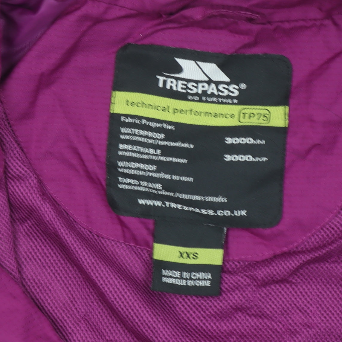 Trespass Womens Purple Waterproof Rain Coat XXS Hooded Jacket