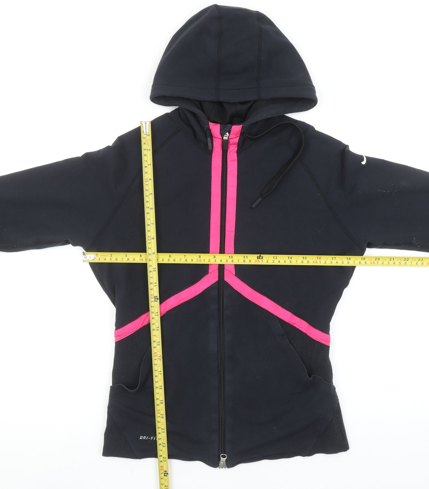 Nike Women’s Black Pink Full Zip Hoodie Size S Dri-FIT Athletic Sweatshirt