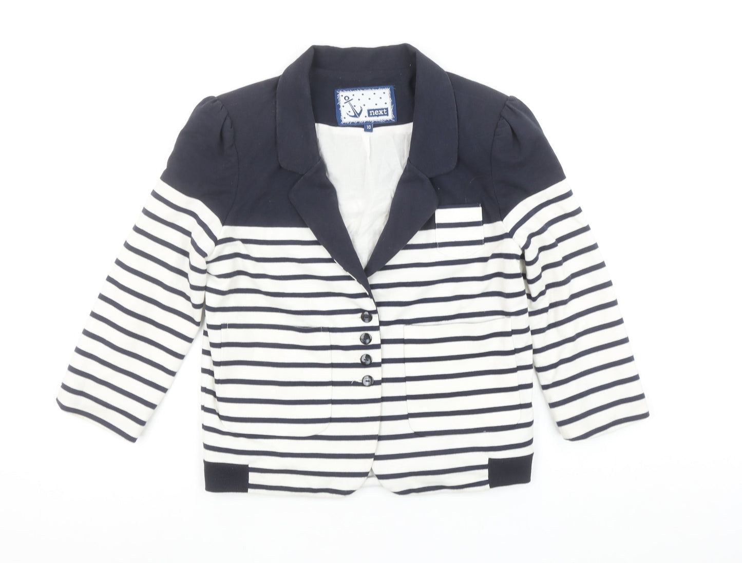 Next Women Navy Striped Blazer Jacket Size 10 Classic Nautical Style