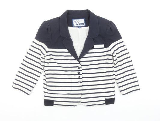 Next Women Navy Striped Blazer Jacket Size 10 Classic Nautical Style
