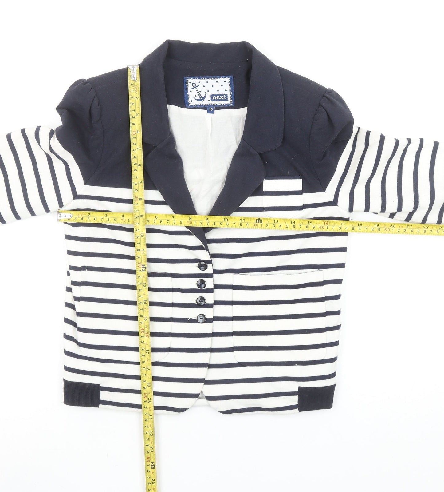 Next Women Navy Striped Blazer Jacket Size 10 Classic Nautical Style