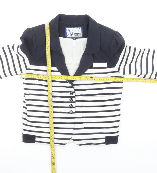 Next Women Navy Striped Blazer Jacket Size 10 Classic Nautical Style