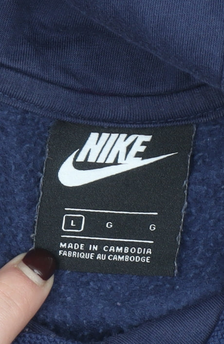 Nike Men's Blue Pullover Hoodie Large Logo Fleece Sweatshirt
