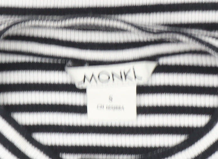 Monki Women's Black Striped Mock Neck Long Sleeve Cotton Top Size S