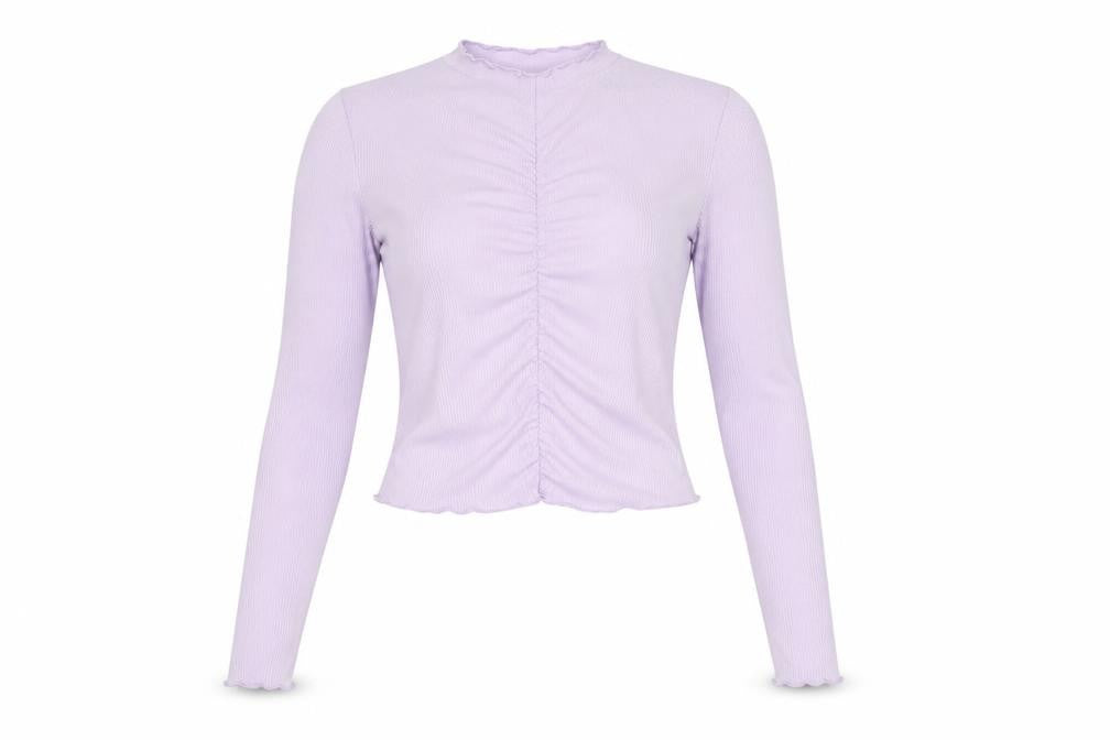Monki Women's Purple Cropped Long Sleeve Slim Fit Top XS