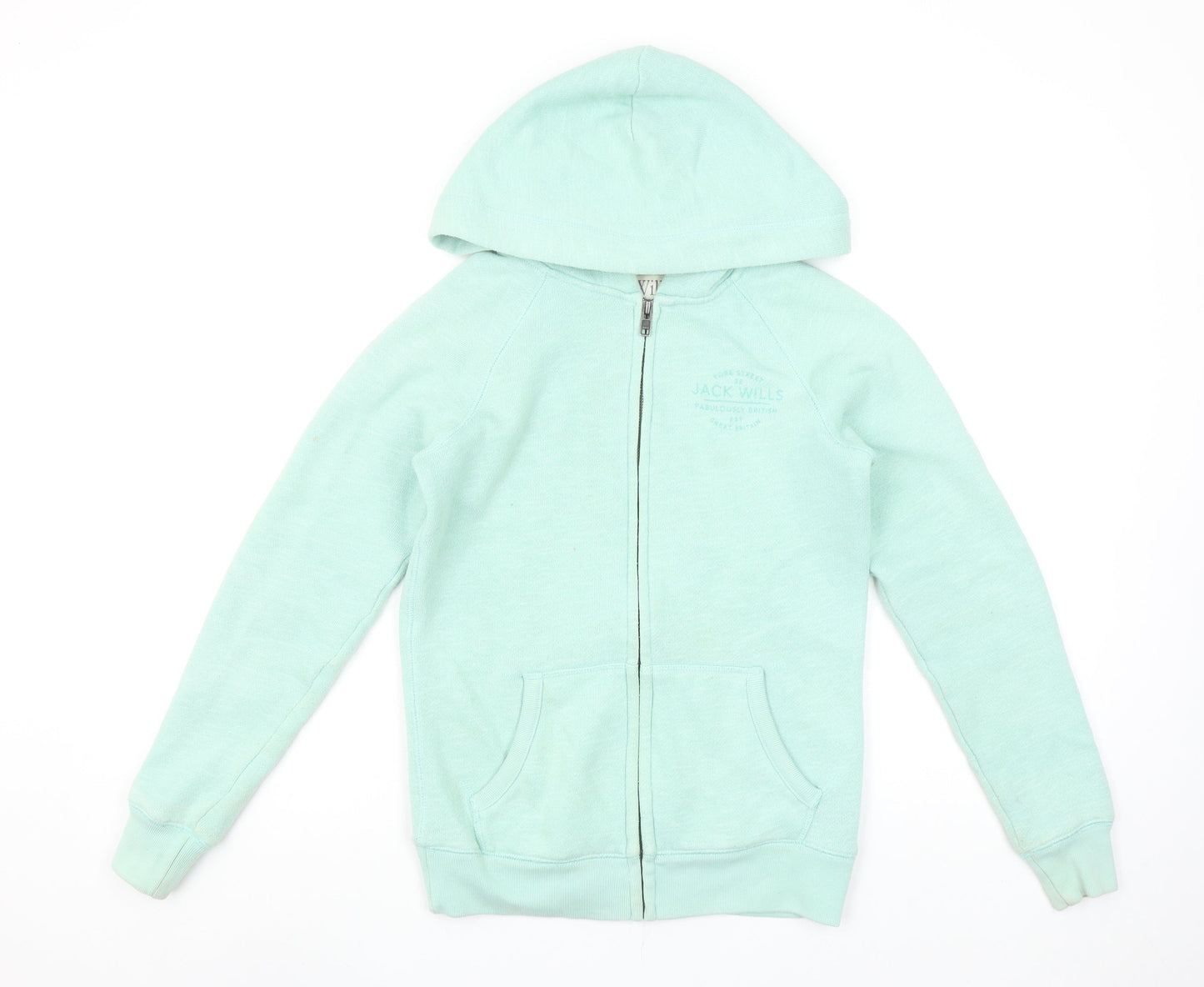 Jack Wills Women's Mint Green Full Zip Hoodie UK 6 Cotton Blend Casual