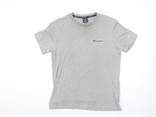 Champion Men's Grey Cotton Crew Neck Logo T-Shirt Size L
