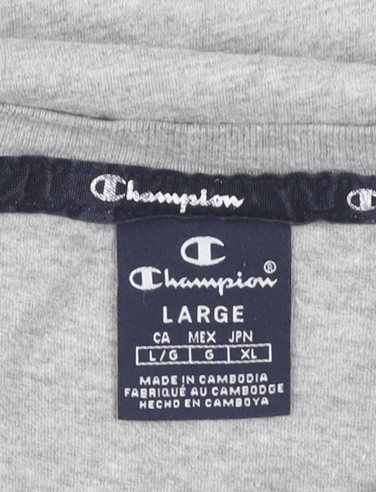 Champion Men's Grey Cotton Crew Neck Logo T-Shirt Size L