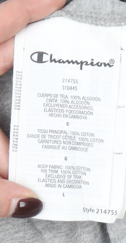 Champion Men's Grey Cotton Crew Neck Logo T-Shirt Size L