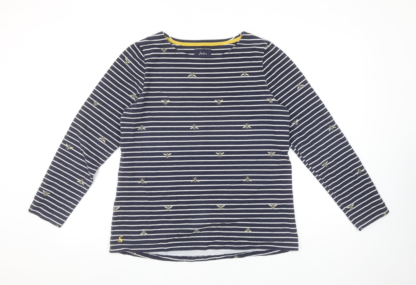 Joules Women’s Blue Striped Bee Embroidered Cotton Long Sleeve Top Size 14