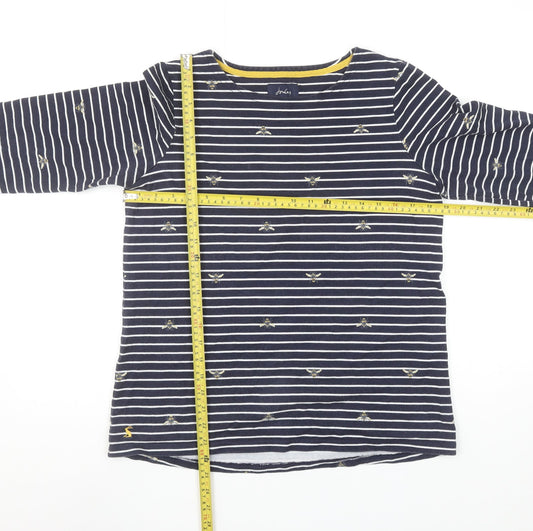 Joules Women’s Blue Striped Bee Embroidered Cotton Long Sleeve Top Size 14