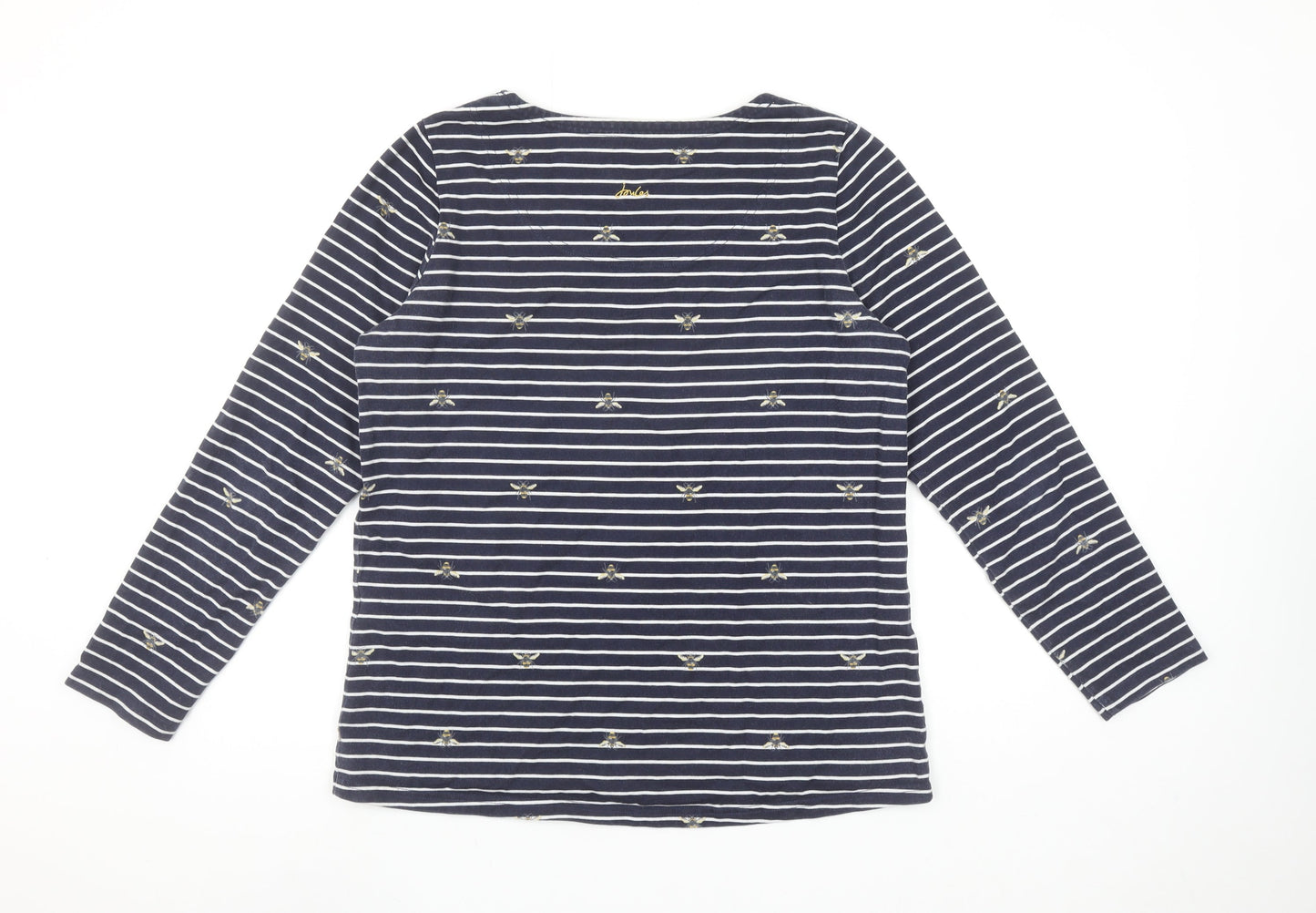 Joules Women’s Blue Striped Bee Embroidered Cotton Long Sleeve Top Size 14