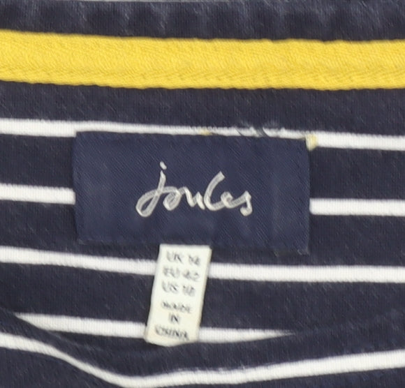 Joules Women’s Blue Striped Bee Embroidered Cotton Long Sleeve Top Size 14