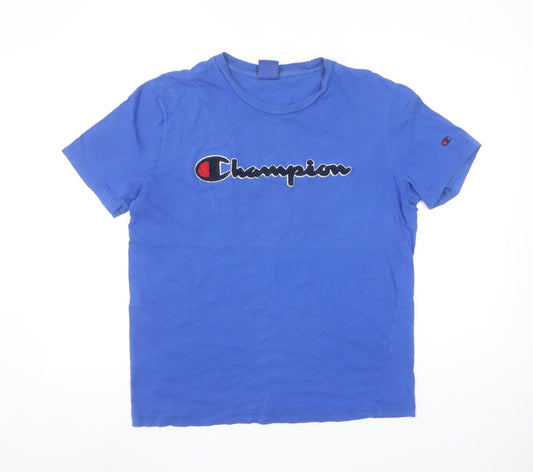 Champion Men's Blue Medium Embroidered Logo Crew Neck T-Shirt