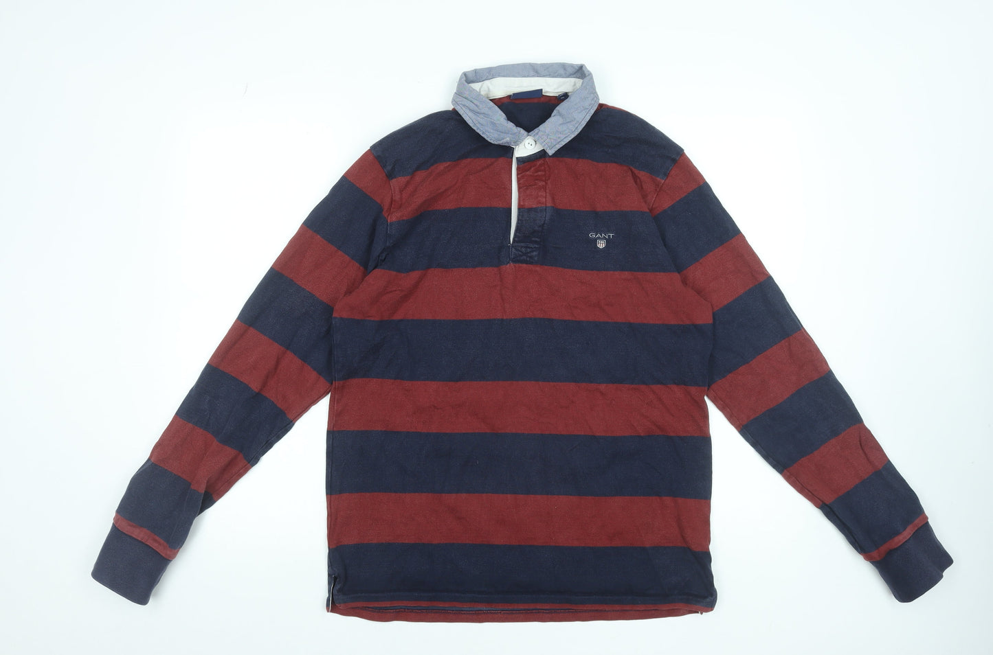 GANT Men's Multicoloured Striped Long Sleeve Rugby Polo Shirt Size L