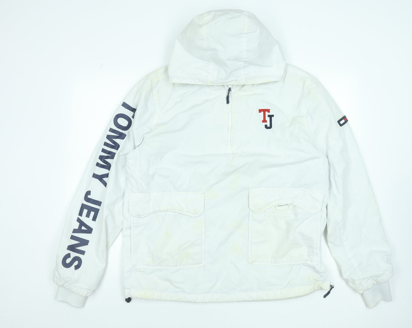Tommy Jeans Men's White L Anorak Hooded 1/4 Zip Jacket