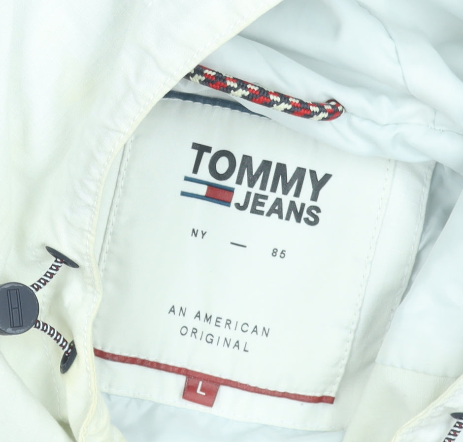 Tommy Jeans Men's White L Anorak Hooded 1/4 Zip Jacket