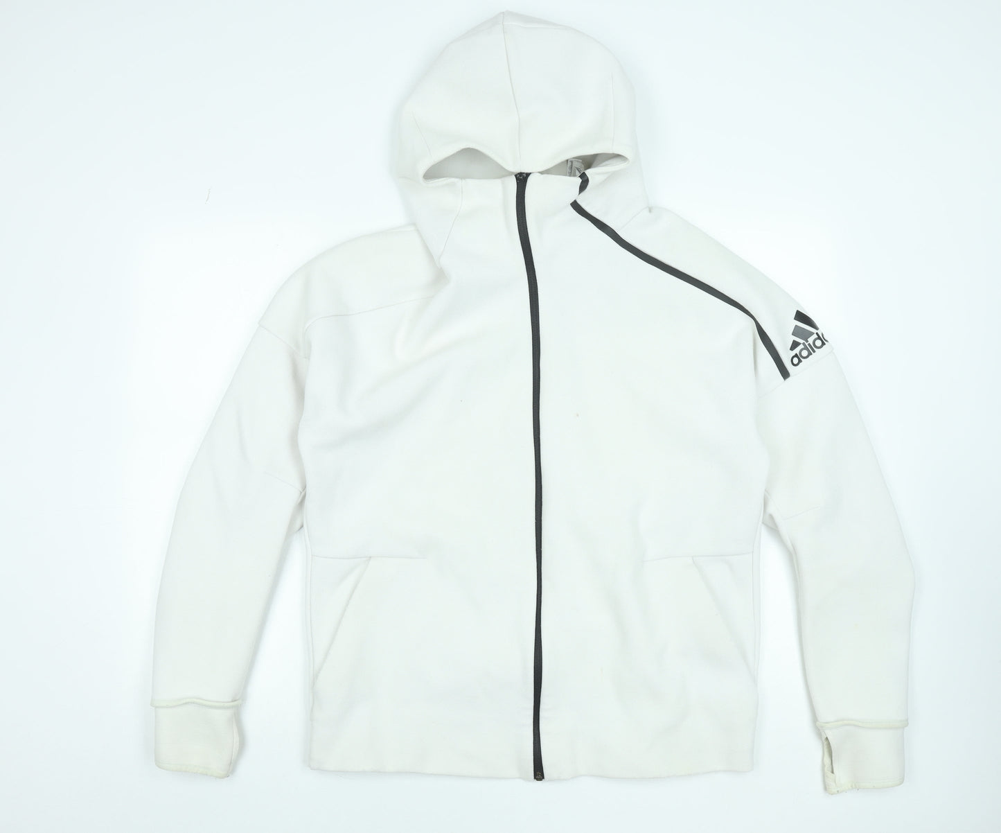 Adidas Men's White Hooded Full Zip Jacket Size L Cotton Blend Sportswear