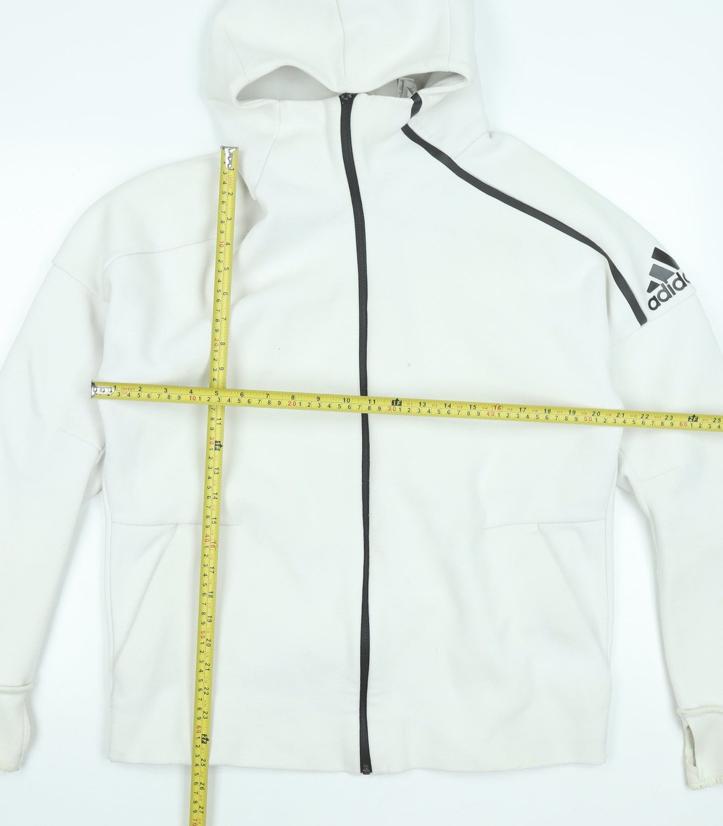 Adidas Men's White Hooded Full Zip Jacket Size L Cotton Blend Sportswear
