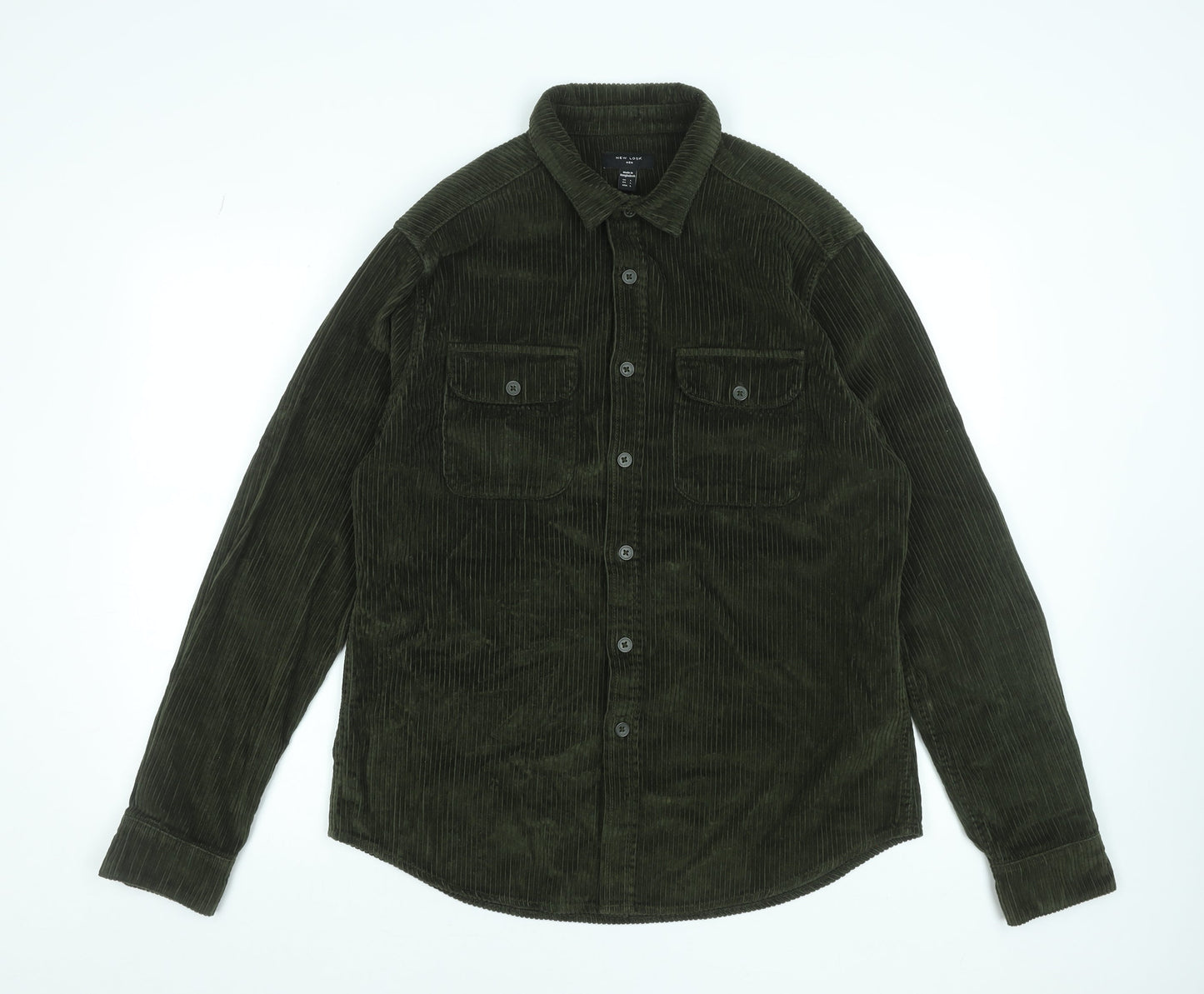 New Look Men's Khaki Corduroy Long Sleeve Button-Up Shirt L 41-43"