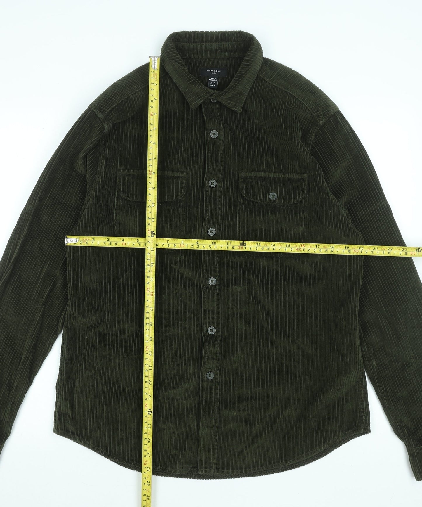 New Look Men's Khaki Corduroy Long Sleeve Button-Up Shirt L 41-43"