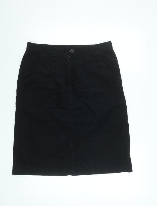 Thought Womens Black Corduroy Pencil Skirt Size 16 Stretch Cotton