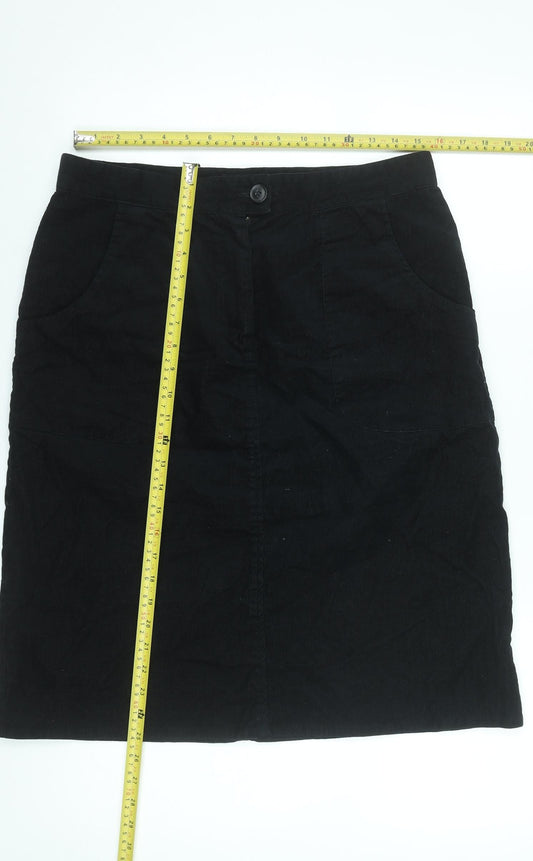 Thought Womens Black Corduroy Pencil Skirt Size 16 Stretch Cotton