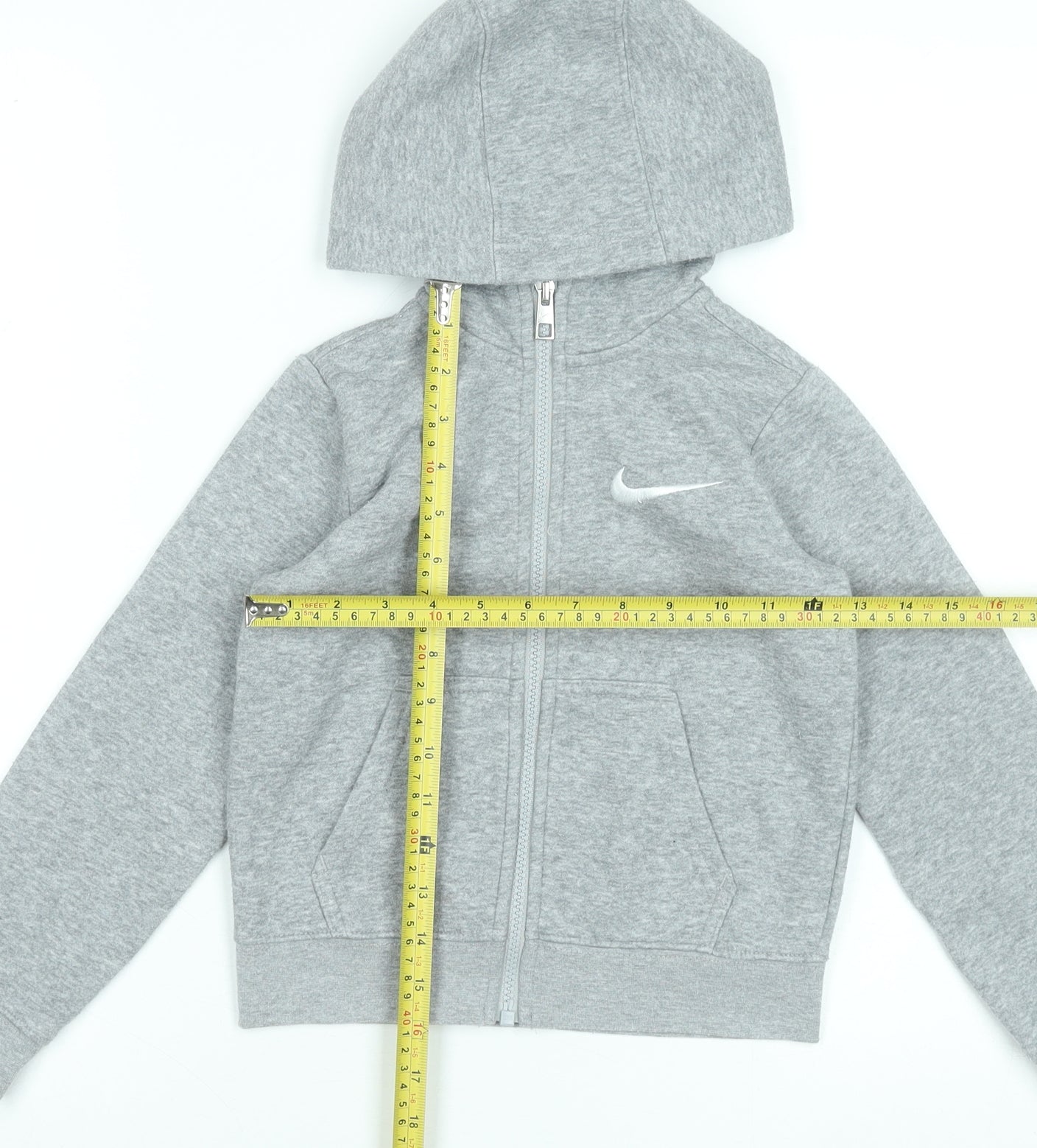 Nike Boys Grey Full Zip Hoodie 6-7 Years Cotton Blend Athletic Sweatshirt
