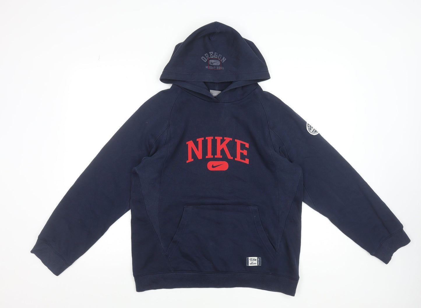 Nike Boys Navy Blue Pullover Hoodie L 12-13 Years Cotton Blend Sportswear
