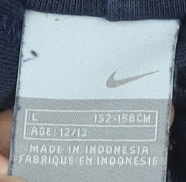 Nike Boys Navy Blue Pullover Hoodie L 12-13 Years Cotton Blend Sportswear