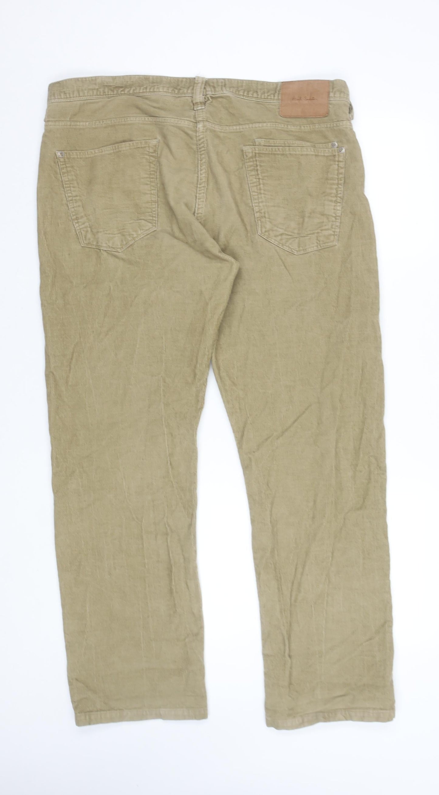Paul Smith Men Beige Corduroy Regular Fit Trousers 36R Cotton