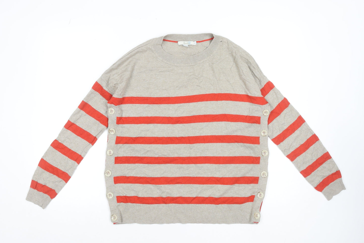 Boden Women Beige Red Striped Wool Blend Button Pullover Jumper M