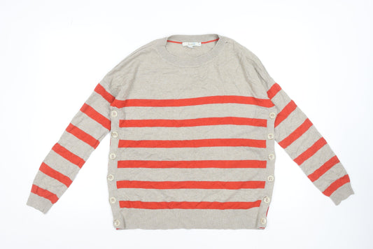 Boden Women Beige Red Striped Wool Blend Button Pullover Jumper M