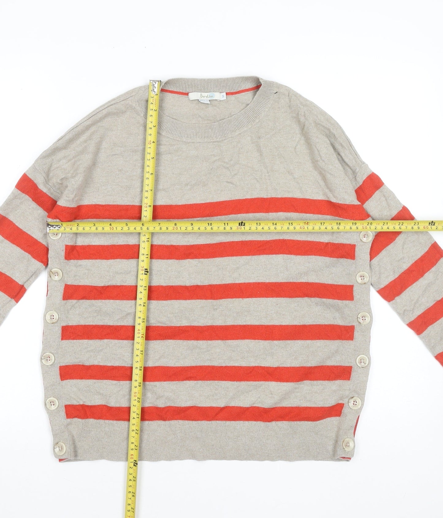 Boden Women Beige Red Striped Wool Blend Button Pullover Jumper M