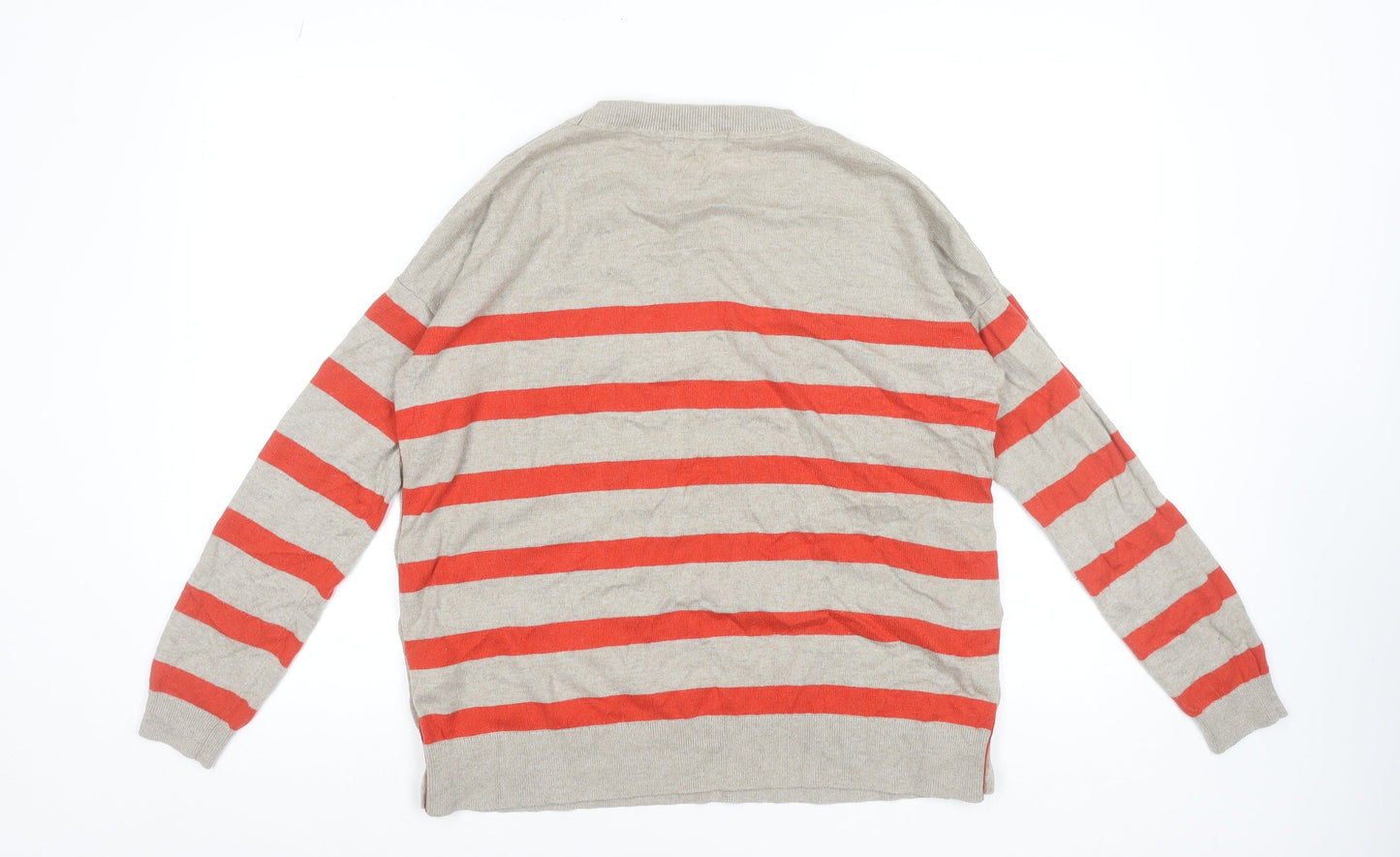 Boden Women Beige Red Striped Wool Blend Button Pullover Jumper M