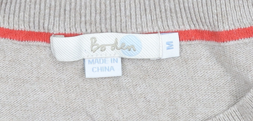 Boden Women Beige Red Striped Wool Blend Button Pullover Jumper M