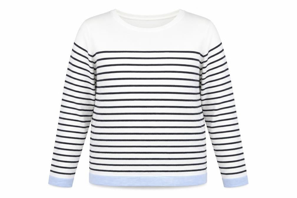Front view of b.young Women’s White Striped Boat Neck jumper XL