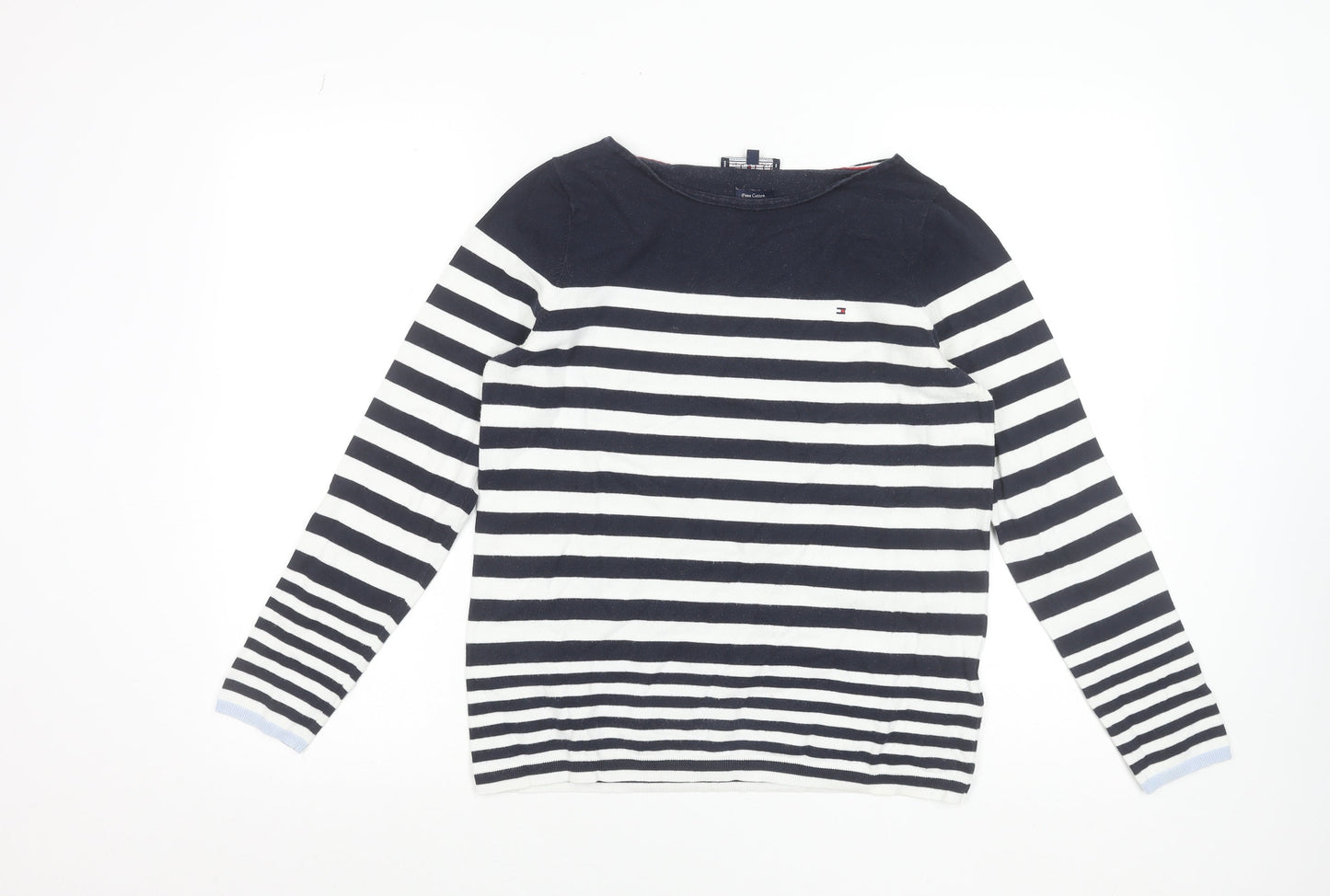 Tommy Hilfiger Women's Blue White Striped Cotton Jumper Size S