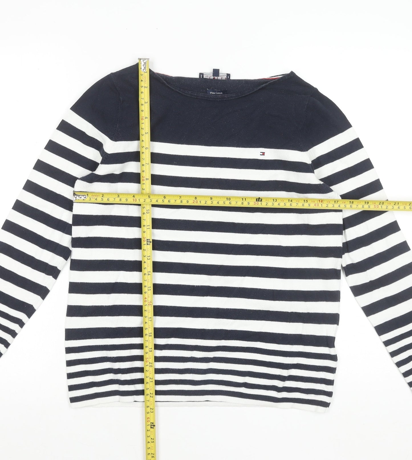 Tommy Hilfiger Women's Blue White Striped Cotton Jumper Size S