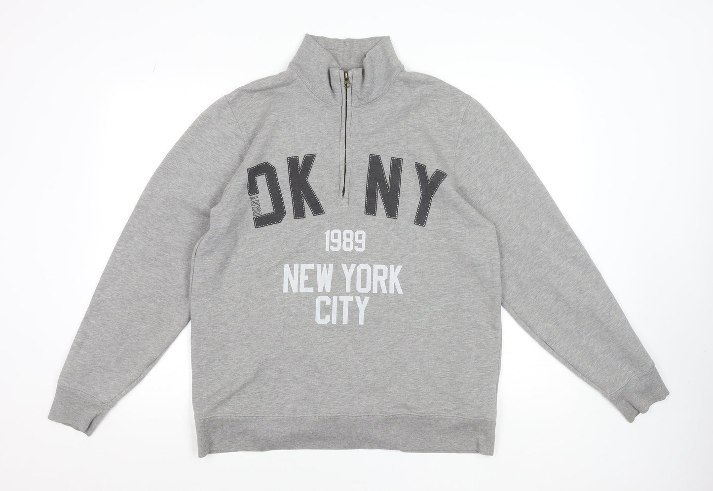 DKNY Mens Grey 1/4 Zip Logo Sweatshirt Size M Regular Fit
