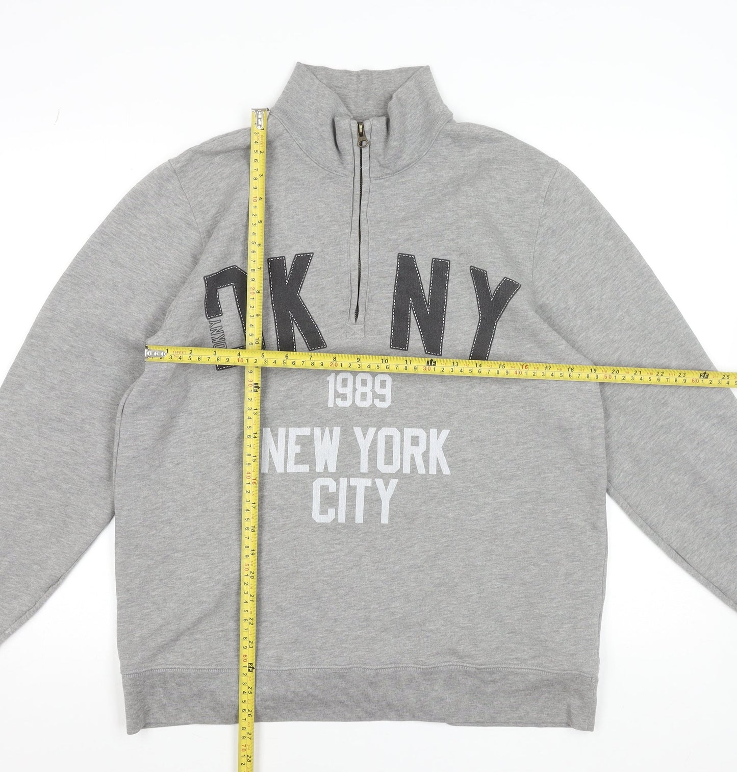 DKNY Mens Grey 1/4 Zip Logo Sweatshirt Size M Regular Fit