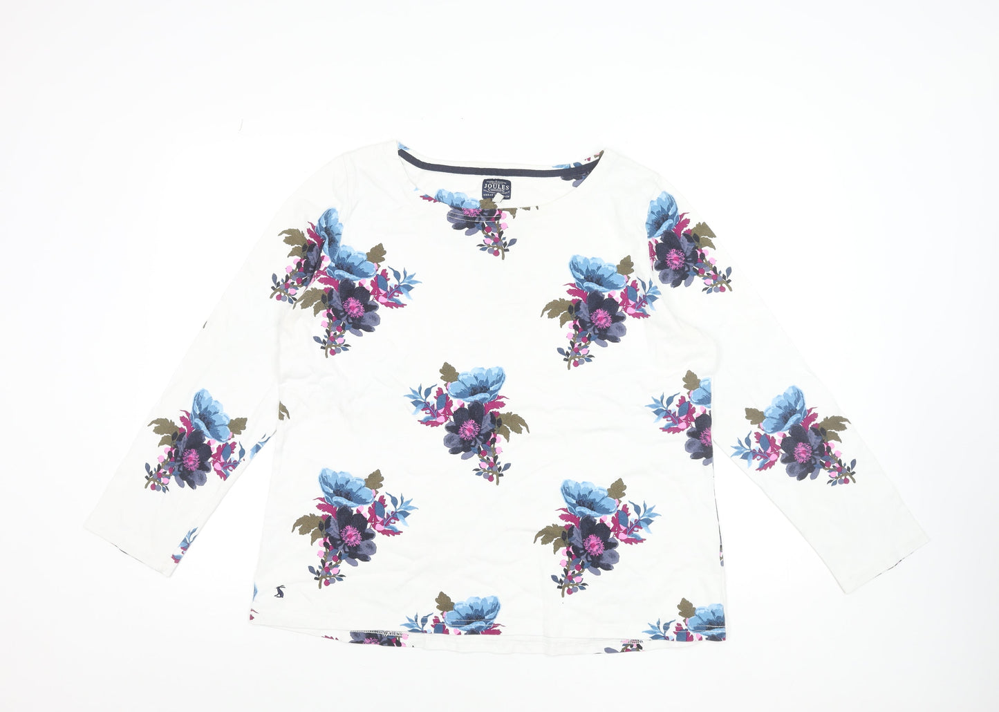 Joules Womens White Floral Long Sleeve Cotton T-Shirt Size 14