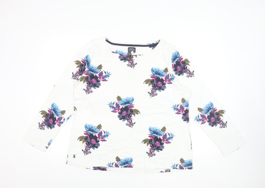 Joules Womens White Floral Long Sleeve Cotton T-Shirt Size 14