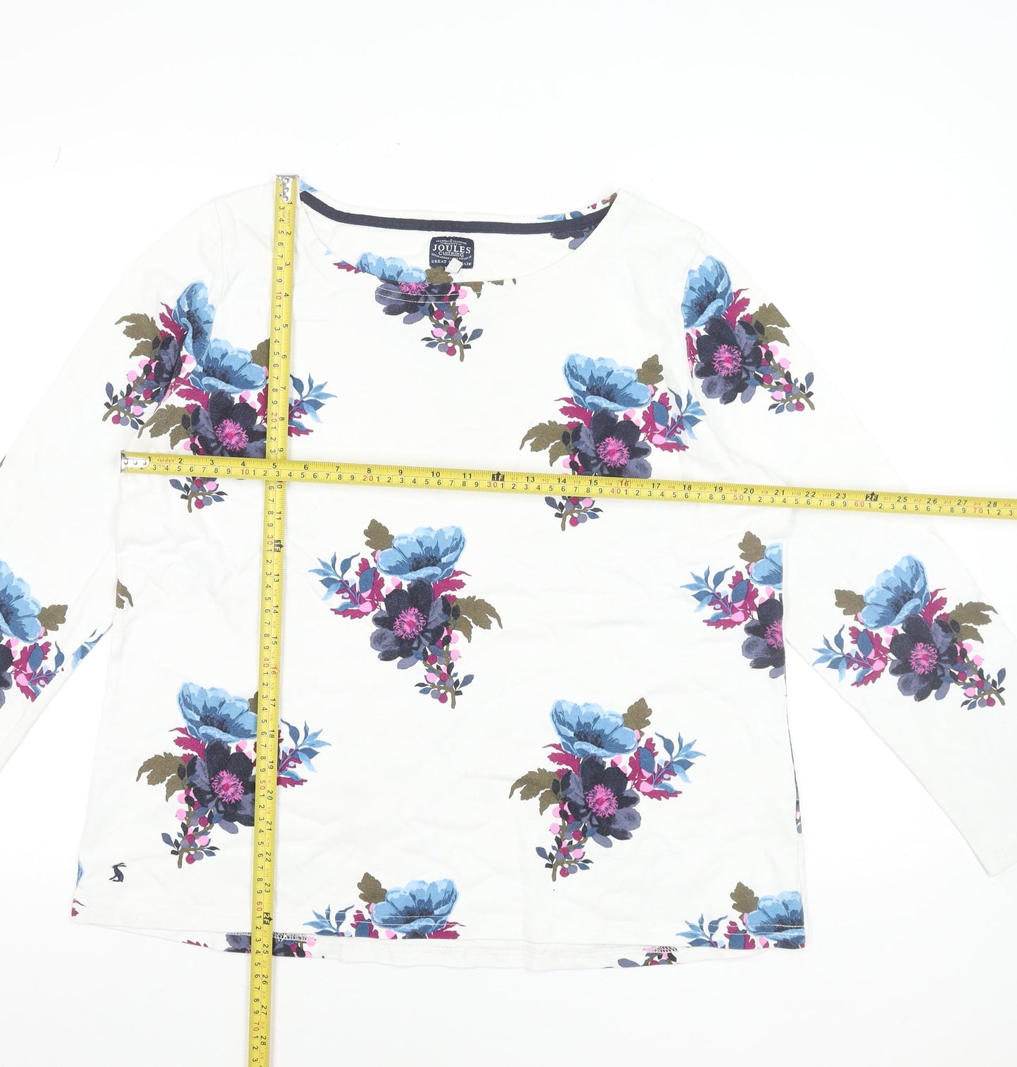 Joules Womens White Floral Long Sleeve Cotton T-Shirt Size 14