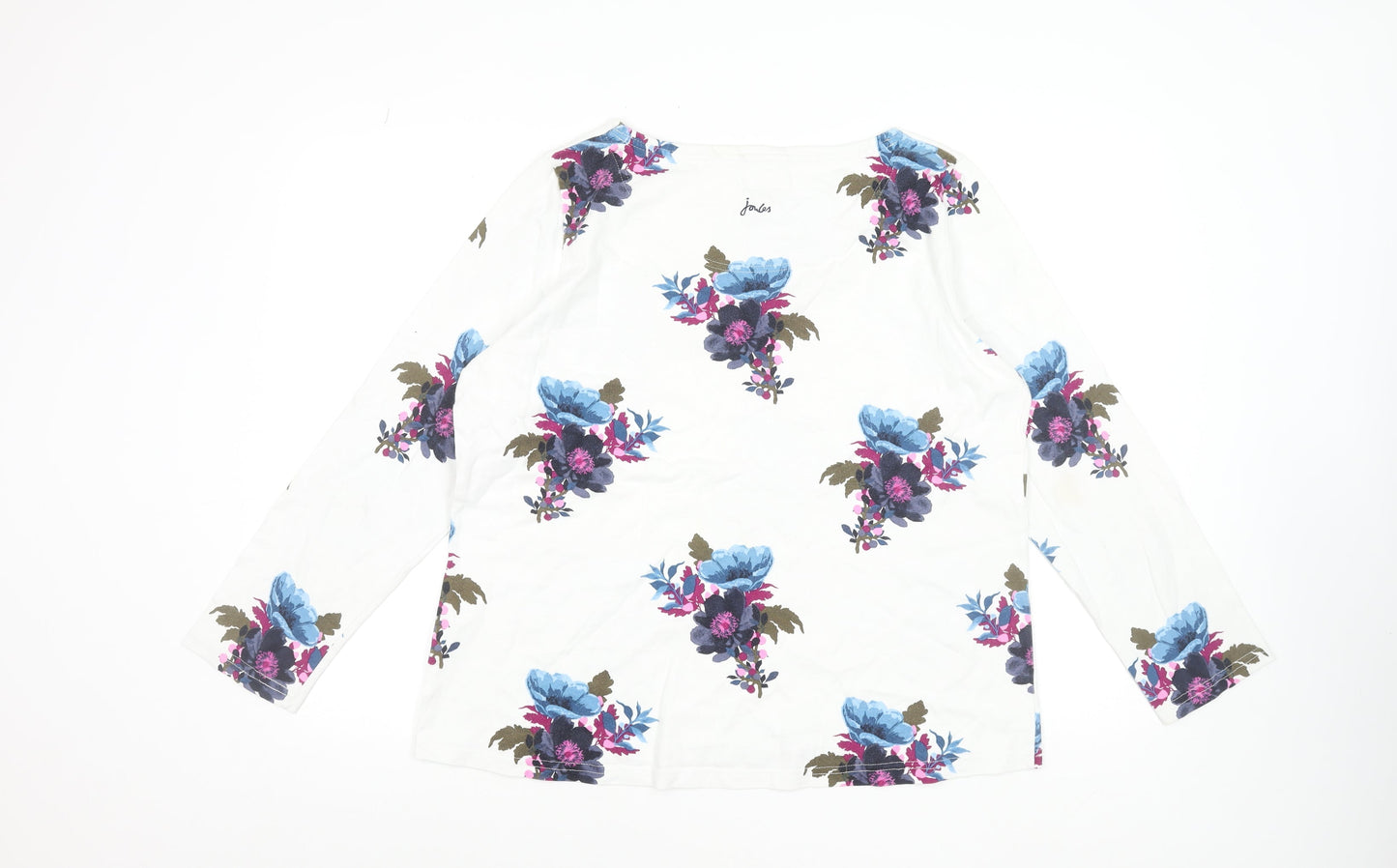 Joules Womens White Floral Long Sleeve Cotton T-Shirt Size 14