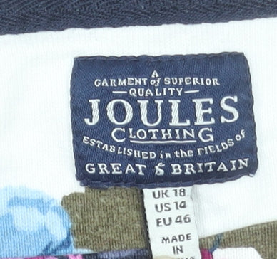 Joules Womens White Floral Long Sleeve Cotton T-Shirt Size 14